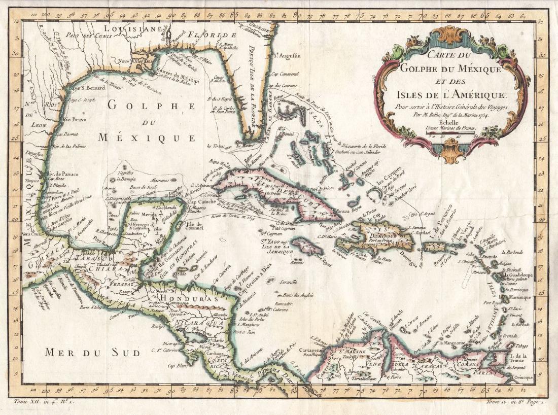 Bellin: Antique Map of Gulf of Mexico / Caribbean, 1757 (1 of 1)