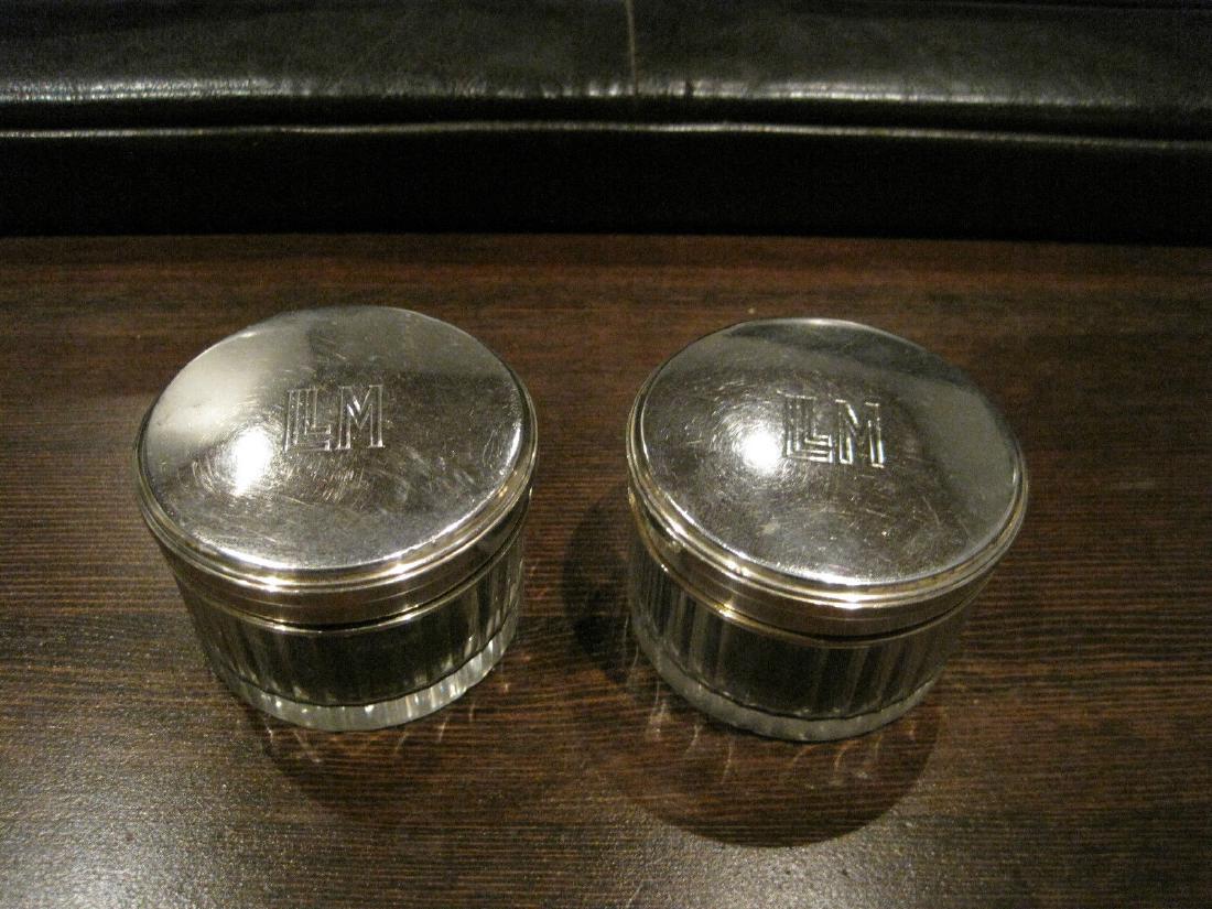 Antique Victorian Art Deco Silver Glass Vanity Jars: Beautiful Rare Set of 2 French Gustave Keller,Sterling Silver VICTORIAN Art Deco Large Cut Glass Vanity Dresser jars. Tops are marked with French hallmark for Sterling Silver and GK for makers mark, t
