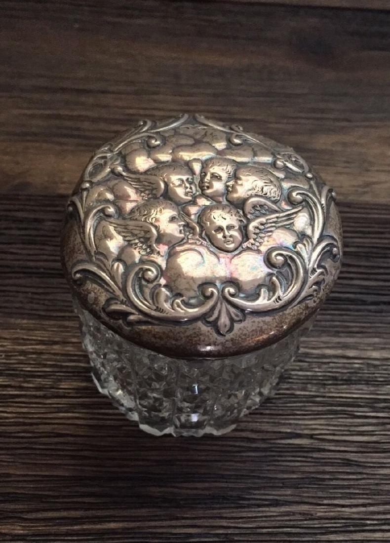 Antique Birmingham Sterling Silver Glass Dresser Jar