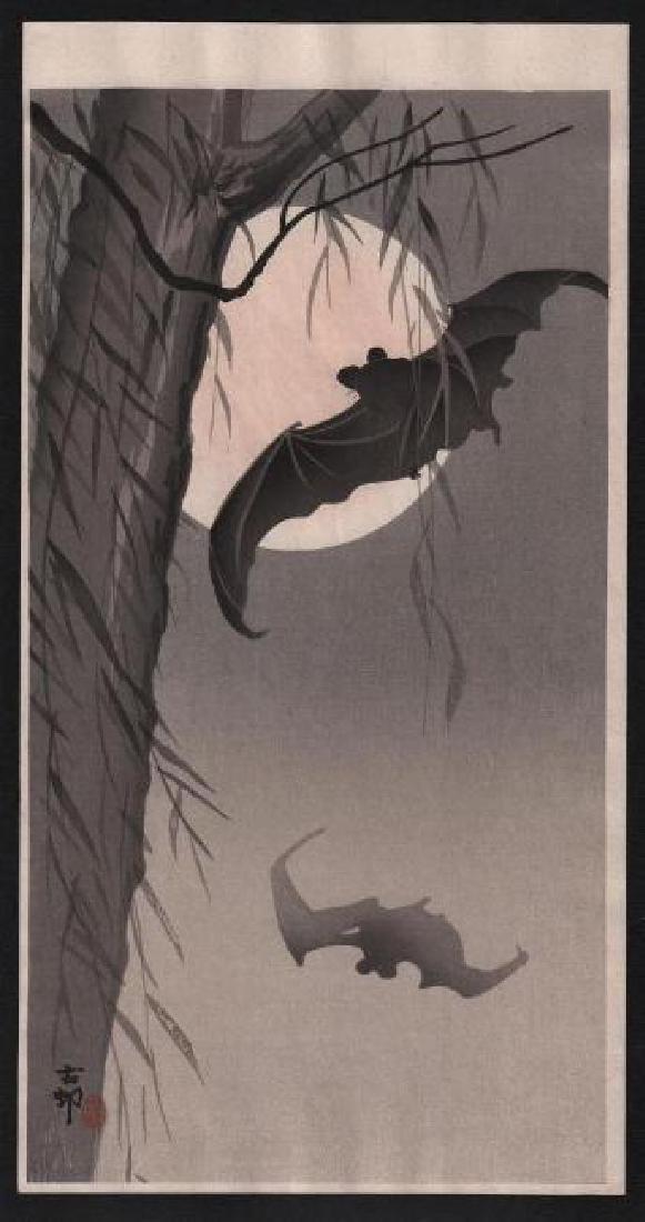 Ohara Koson Woodblock Bats Before Full Moon (1 of 1)