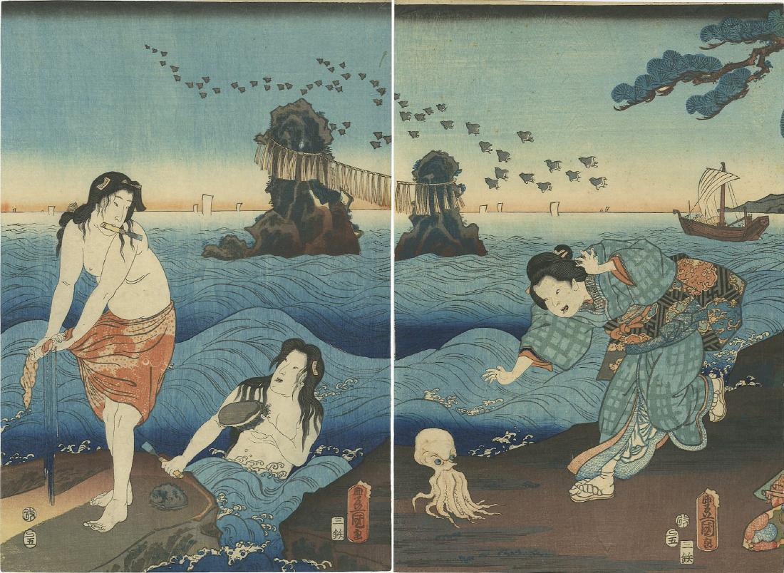 Utagawa Toyokuni III (Kunisada) Woodblock Awabi Divers (1 of 5)
