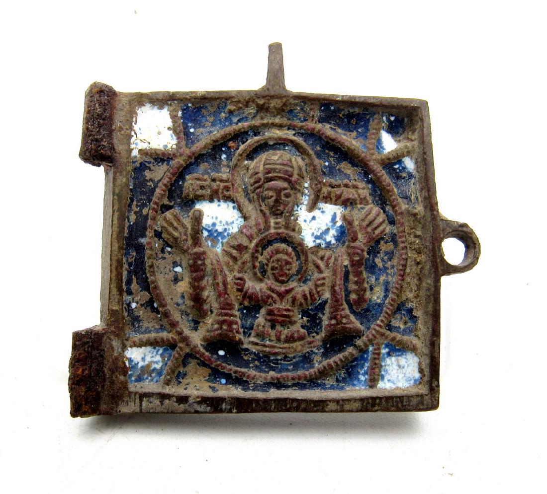 Late Medieval Enameled Icon- Mary and Jesus (1 of 3)