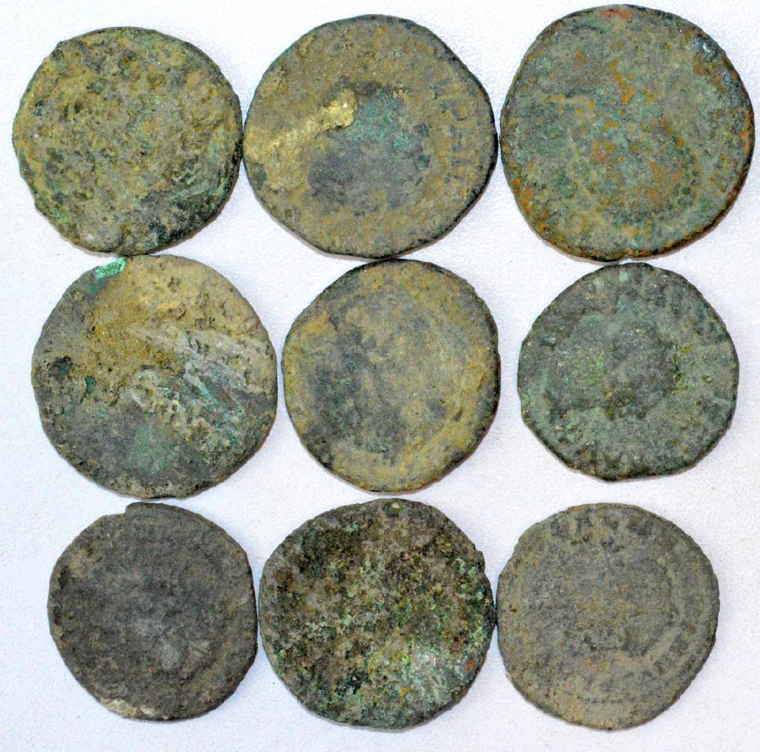 Lot of 9 Large Ancient Roman Coins for Cleaning (1 of 2)