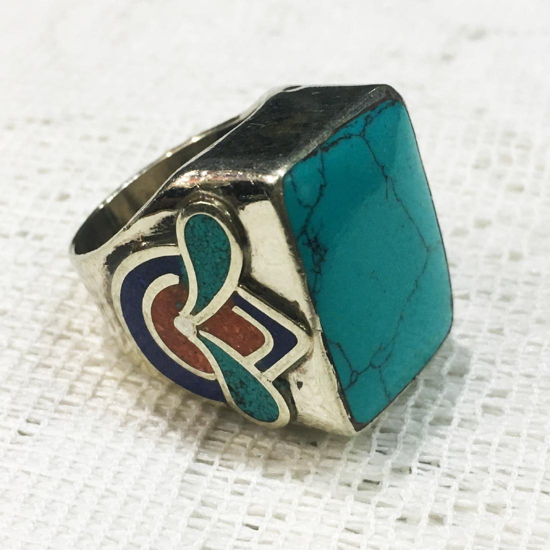 Tibetan Silver Turquoise Coral Lapis Ring (1 of 1)