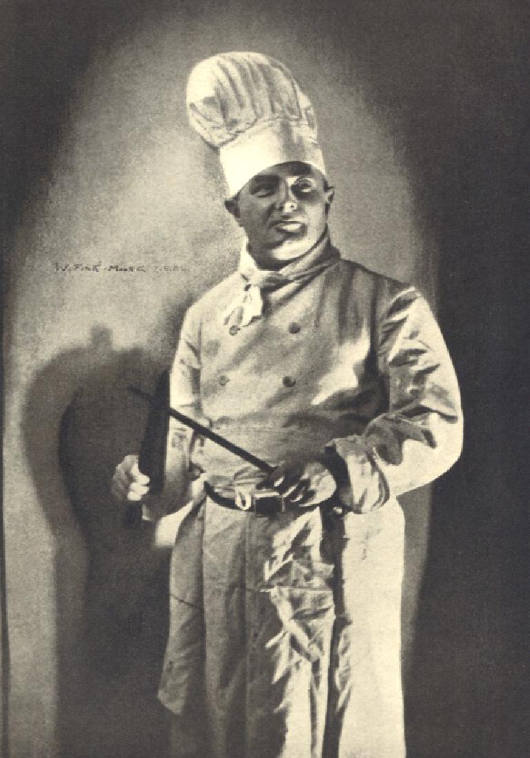 W. FISK-MOORE - Le Chef: Artist: W. FISK-MOORE Print Title: Le Chef Printing Date: 1933 Medium: Photoengraving Printed in: the UK Image Size: approx. 8.5” x 6” No Reserve: This lot starts at $1 and has no reserve as a cou