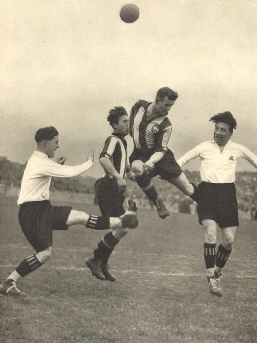 GERHARD GRAEBER- Soccer: Artist: GERHARD GRAEBER Print Title: Soccer Medium: Photoengraving Printed 1931 in Germany Image size (inches) approx. 8 x 6” No Reserve: This lot starts at $1 and has no reserve as a courtesy so th