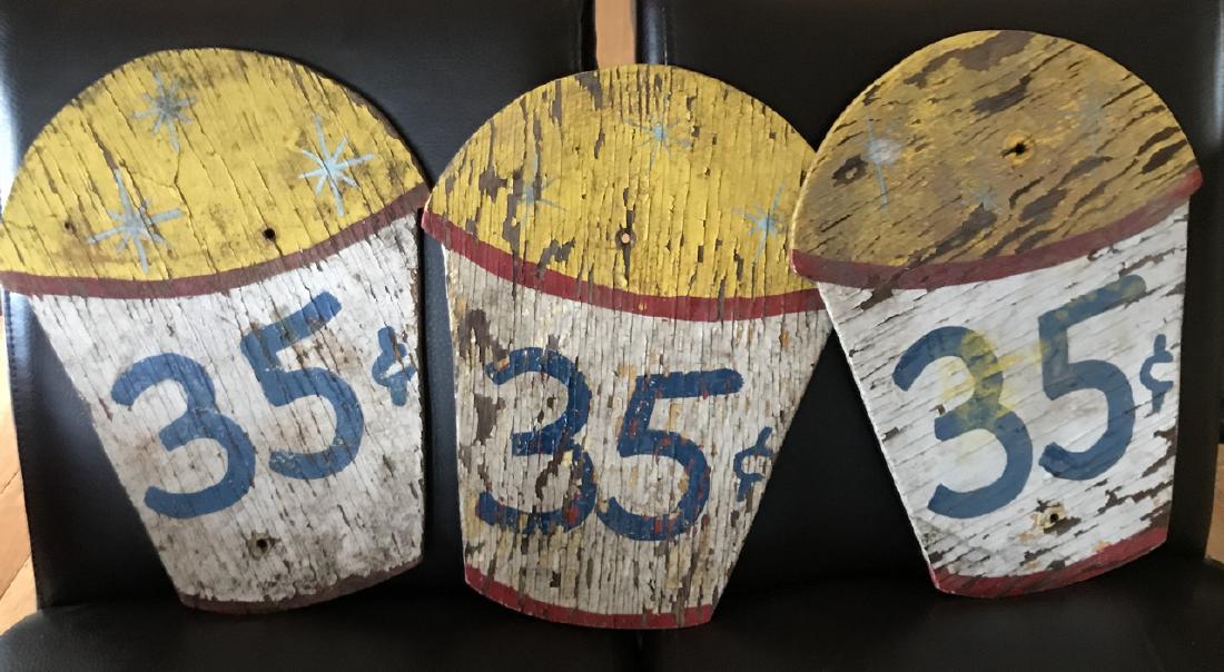 Set of 3 Vintage Handmade Wood Snowcone Carnival Signs (1 of 4)