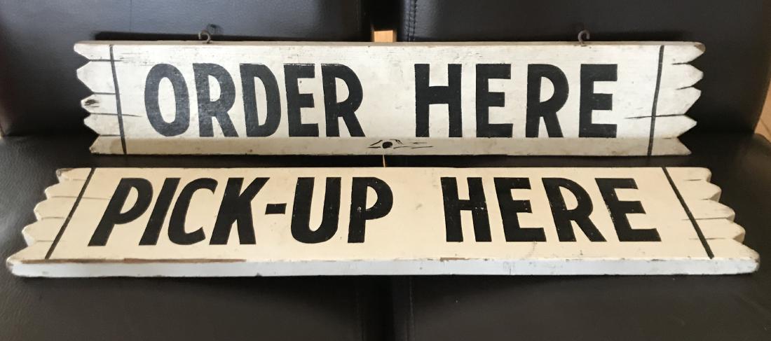 Folk Art Handmade Diner / Cafe Signs: Folk Art Handmade Diner / Cafe Signs 23" x 4.5". 1950s Shipping: Domestic: Flat-rate of $25.00 to anywhere within the contiguous U.S. International: Foreign shipping rates are determined by destinatio