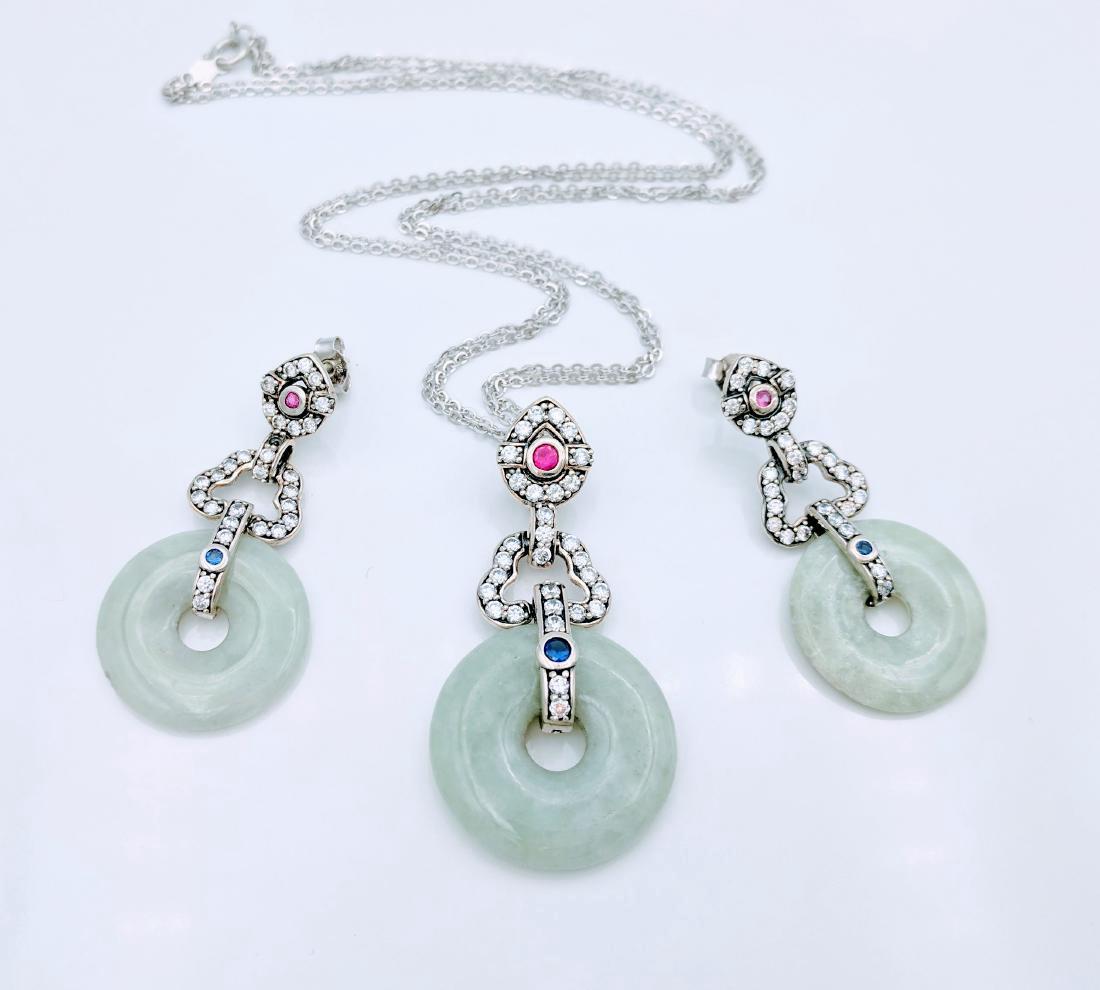 Sterling Silver Jade Rubellite Sapphire Jewelry Set (1 of 4)