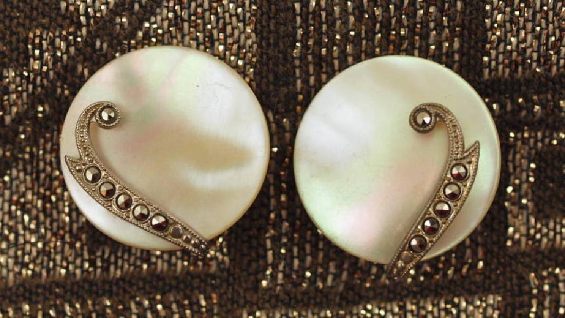 Vintage Art Deco 800 Silver Mother of Pearl Earrings (1 of 5)