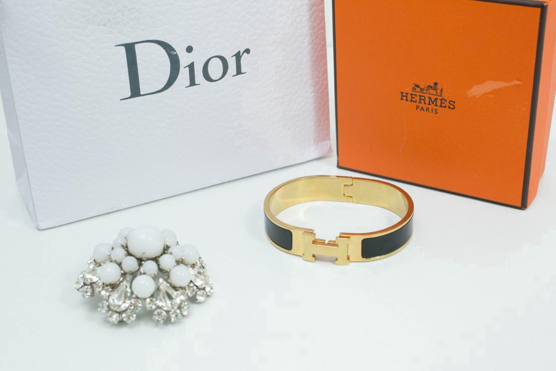 Hermes Clic Clac Bracelet & Christian Dior Pearl Brooch (1 of 9)