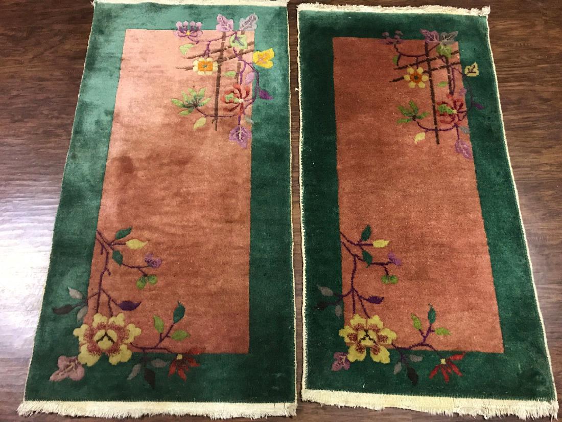 Pair of Antique Beautful Art Deco Chinese Rugs 2x4 (1 of 6)