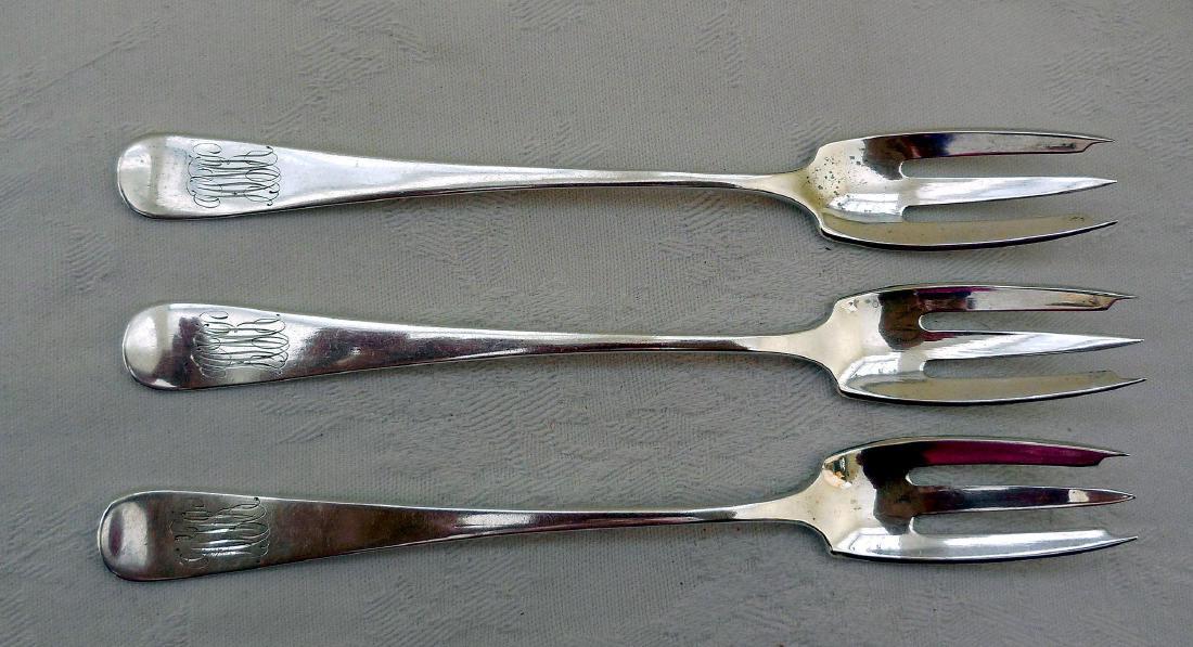 Antique Dominick & Haff Sterling Silver Cocktail Forks: Item: Antique Sterling Cocktail Forks (3), Theodore B. Starr Maker/Designer: Dominick & Haff Origin: USA Date/Period: Ca 1880 Silver Purity: Sterling Size: 5 1/4 Inches long Item Weight: 35.9 grams to