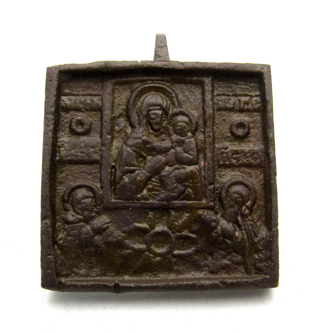 Medieval era panel icon depicting Mother Mary and baby (1 of 2)