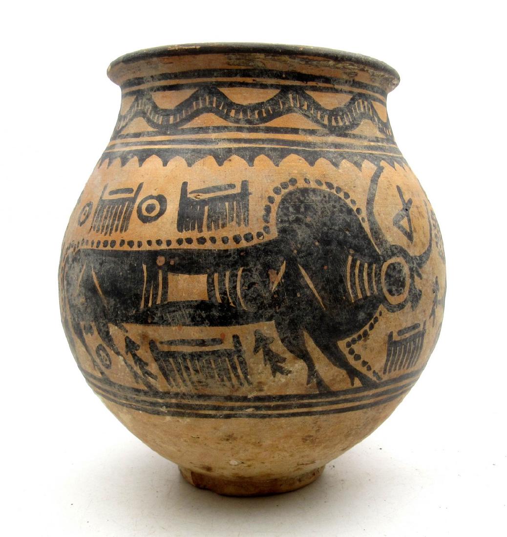 Ancient Indus Valley jar with bull motif (1 of 4)