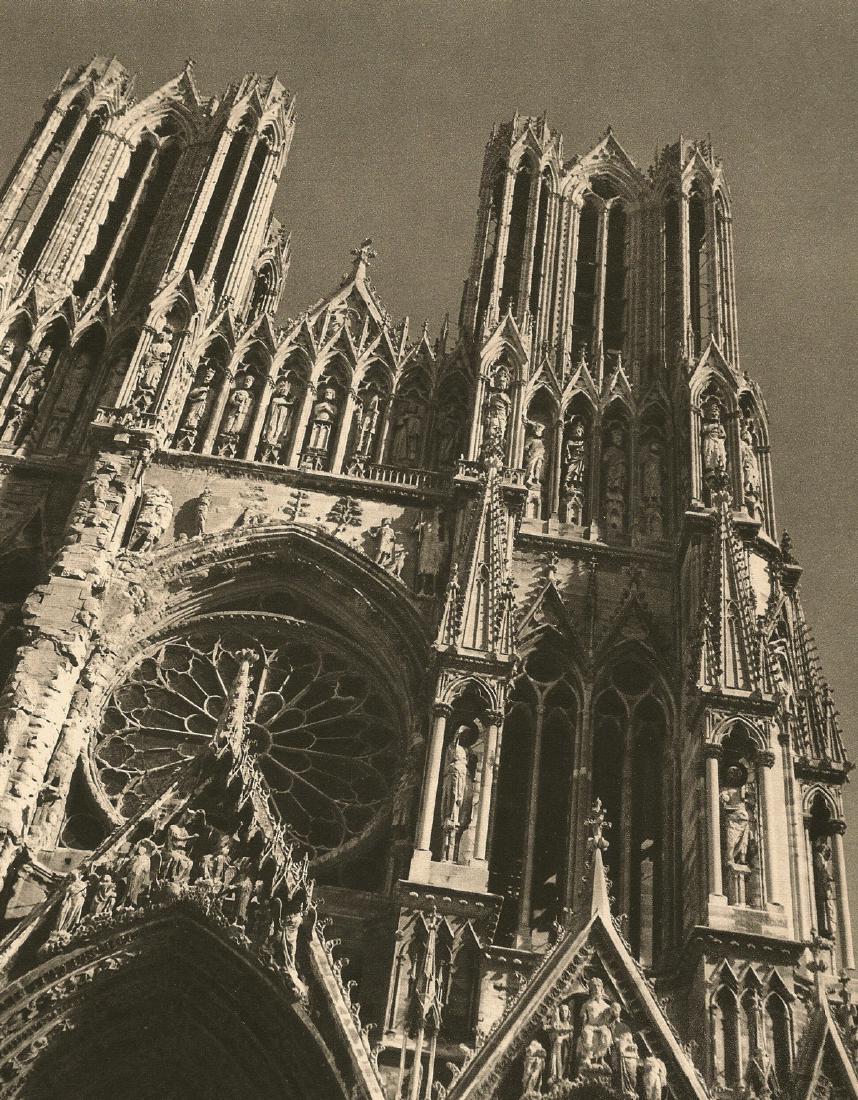 ROGER SCHALL - Cathedral in Reims: Artist: ROGER SCHALL Print Title: Cathedral in Reims Medium: Sheet-Fed Gravure Printing Date: 1950 Printed in France Image Size: 6.5 X 8.25 inches Roger Schall (1904-1995)was a French photographer and