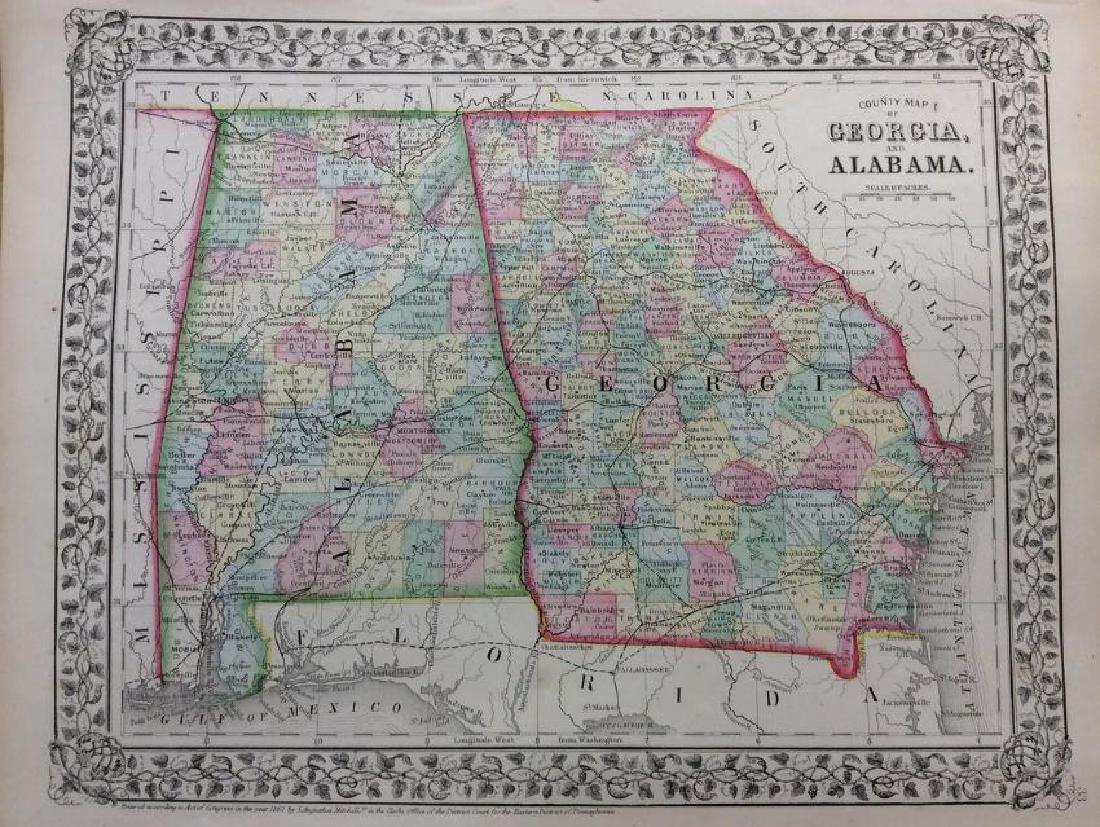 Mitchell: Antique Map of Georgia & Alabama, 1869 (1 of 1)