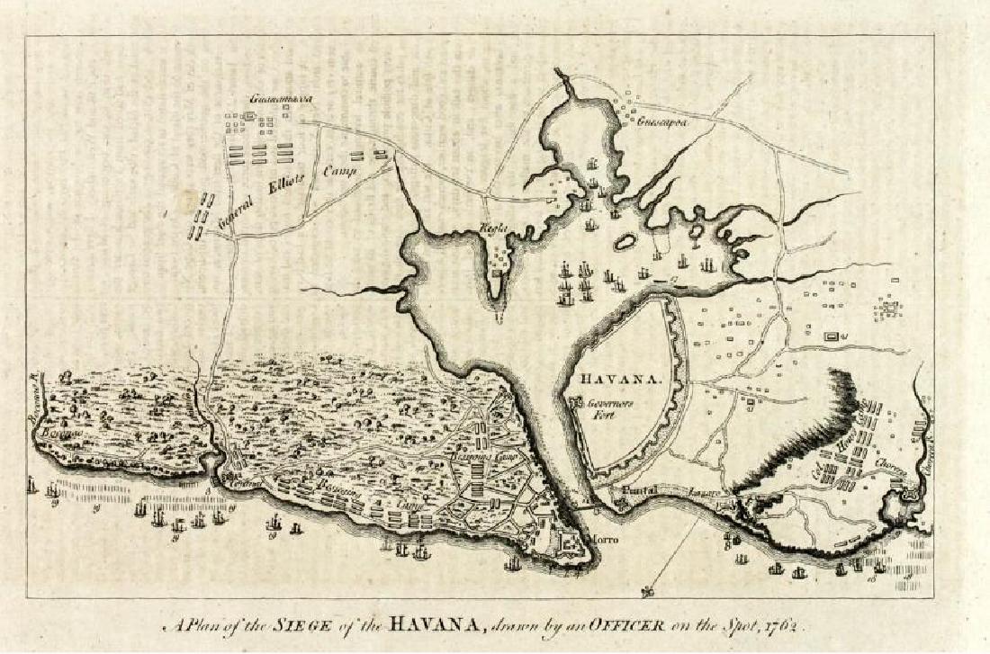 Anonymous: Antique Map Plan of Havana, 1766: Title/Content of Map: A Plan of the Siege of the Havana, drawn by an Officer on the Spot, 1762 Date Printed: 1766 Cartographer: Anonymous Size (inches): 11 x 7 Antique map or plan of Havana, Cuba. Thi