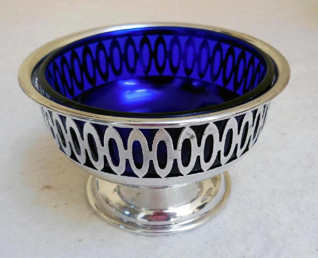 Vintage English Open Work Silverplate Cobalt Glass Bowl (1 of 7)