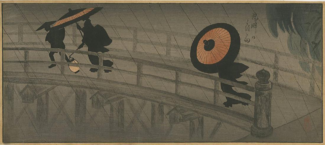 Unidentified Woodblock Night Shower on Izumi Bridge (1 of 2)