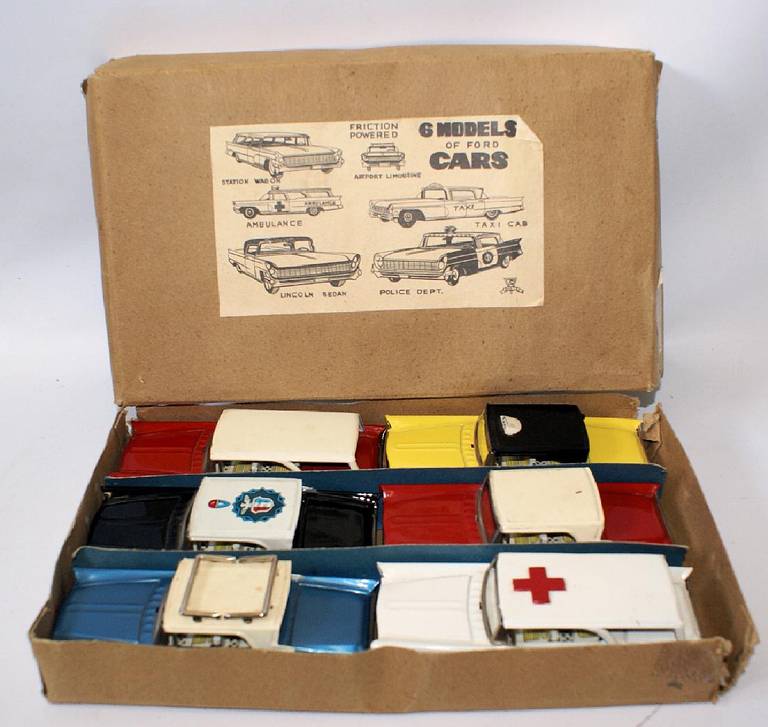 SANYO Tin Friction Box of 6 MODELS OF FORD CARS (1 of 3)