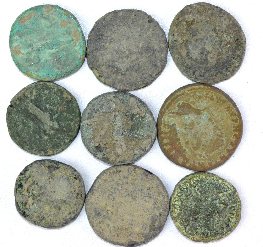 Lot of 9 Large Roman Coins for Cleaning (1 of 2)