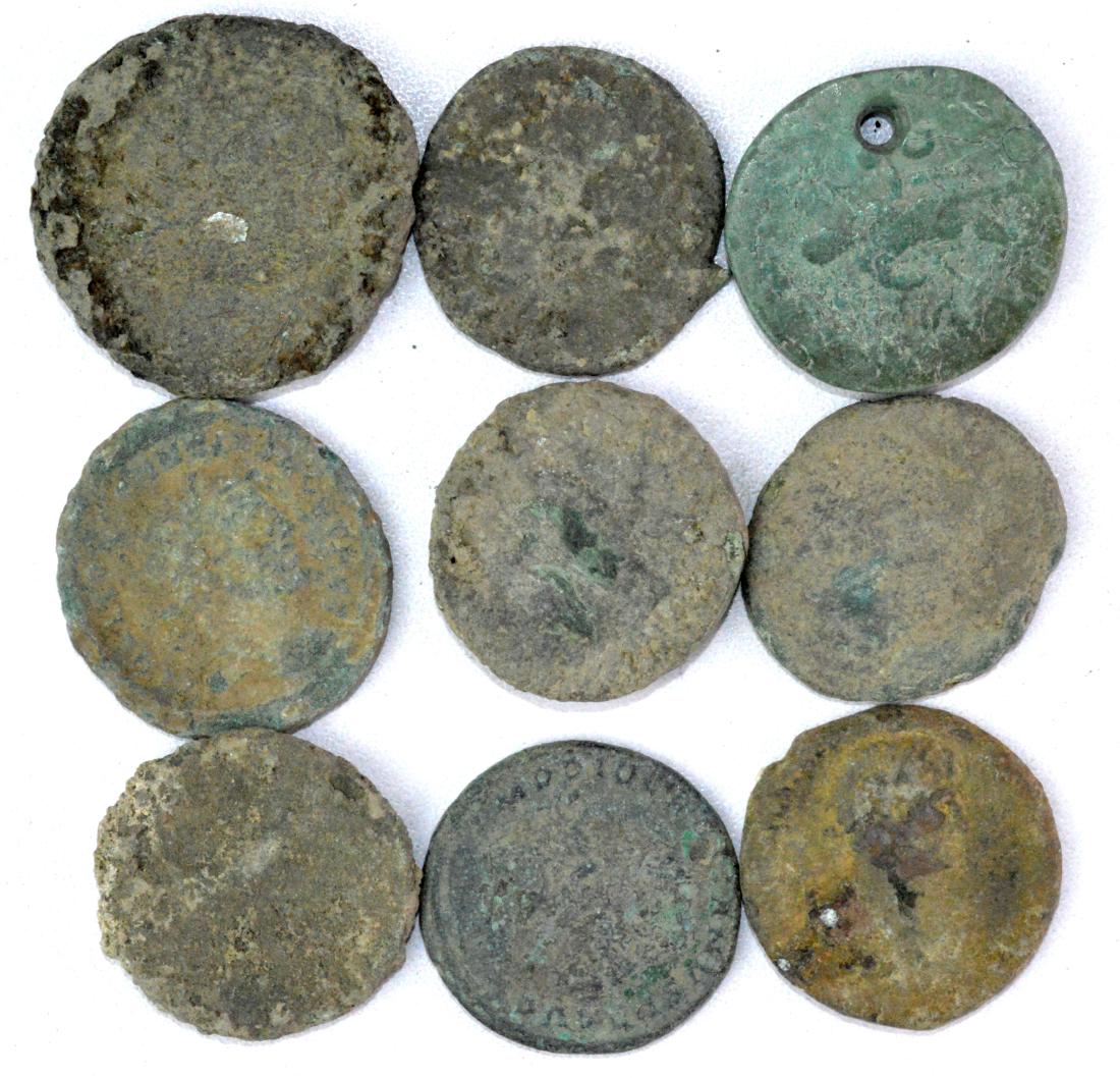 Lot of 9 Large Roman Coins for Cleaning (1 of 2)