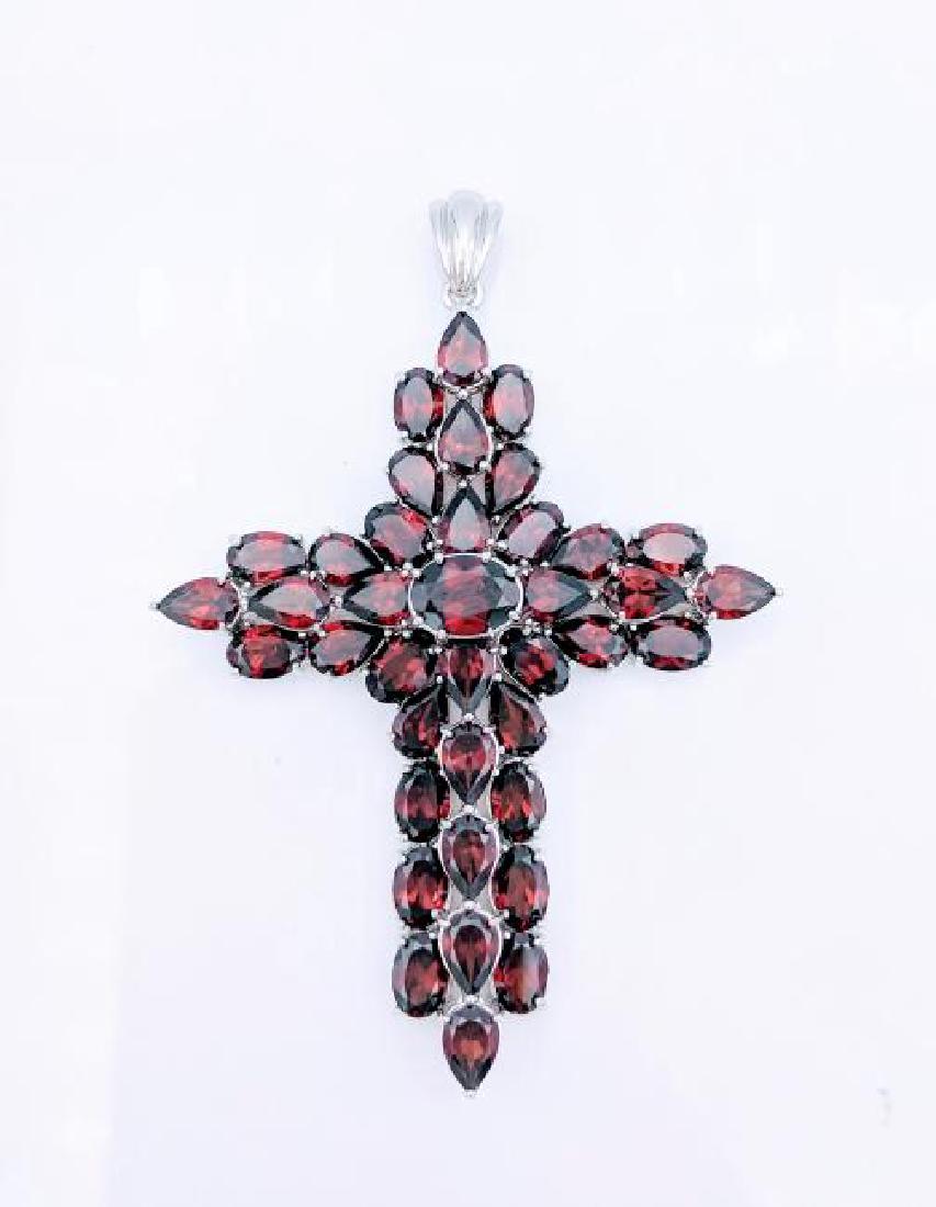 Sterling Silver Garnet Cross Pendant, 16.95ctw (1 of 5)