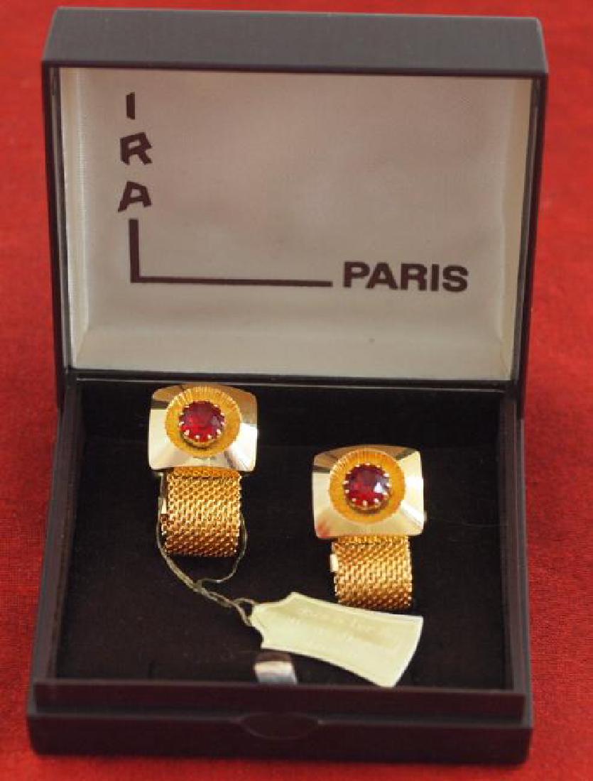 Vintage IRA Paris Gold Red Stone Cufflinks, 1920s (1 of 9)