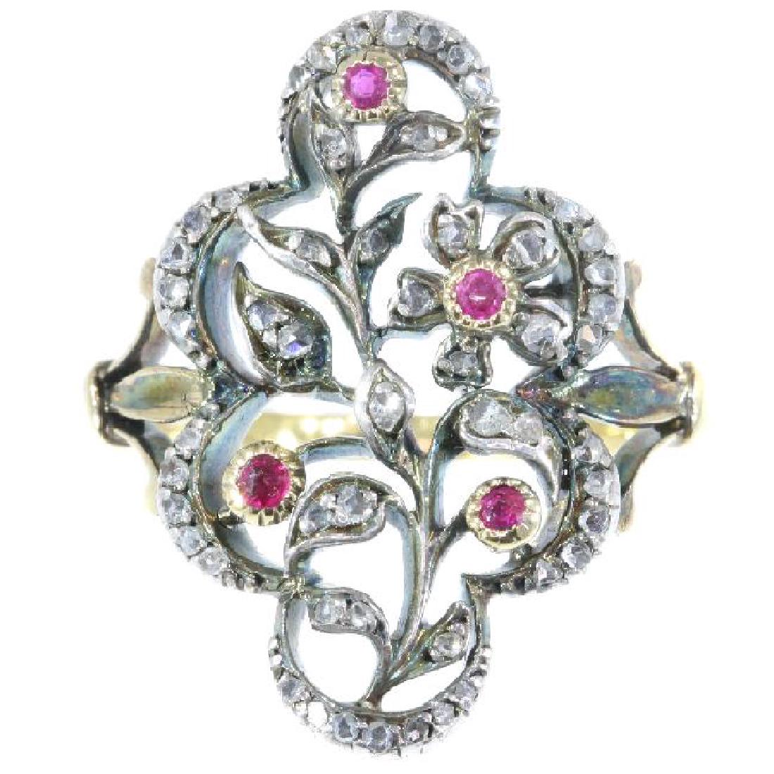 Antique Victorian Silver 18K Gold Diamond Strass Ring (1 of 10)