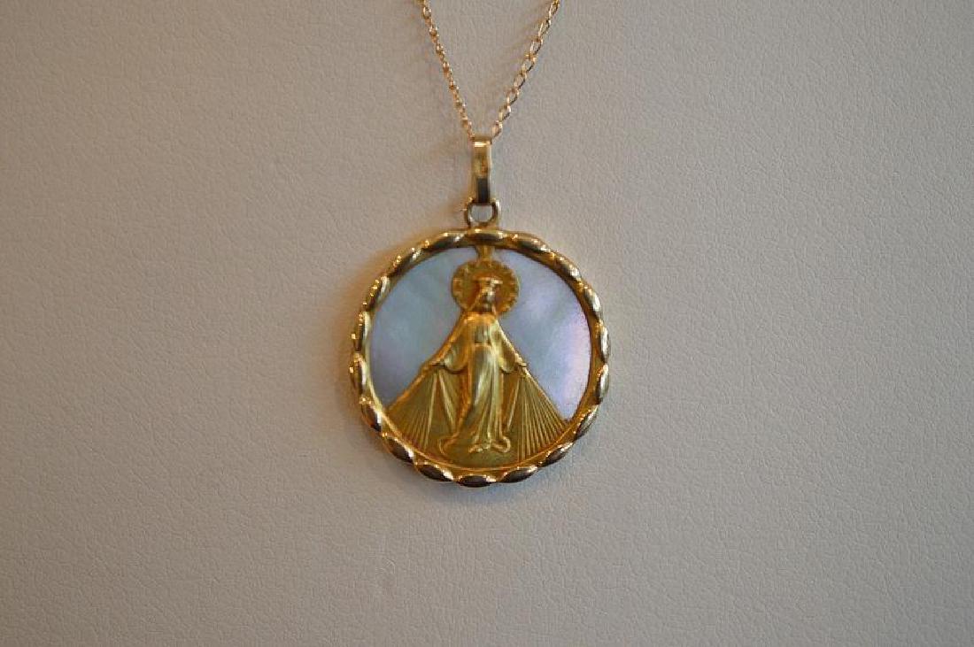 Art Nouveau 14k Yellow Gold Mother of Pearl Necklace (1 of 3)