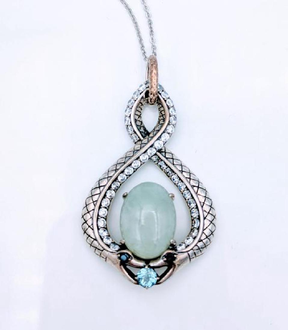 Sterling Silver Jade CZ Figural Serpents Necklace (1 of 5)