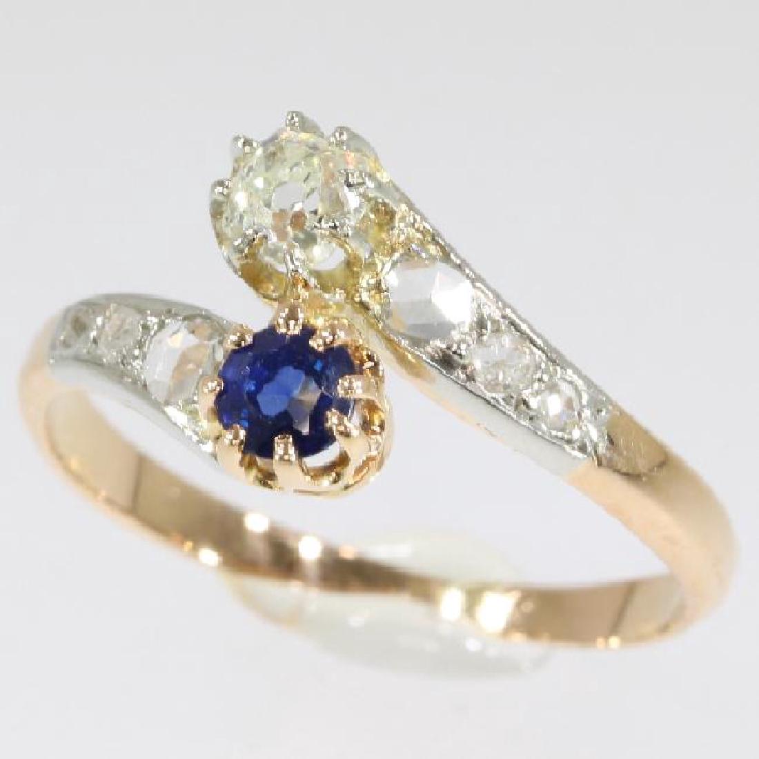Antique 18K Gold Sapphire Diamond Toi et Moi Ring