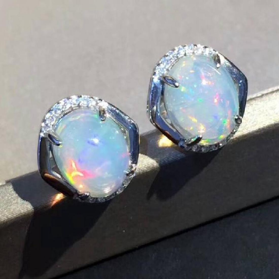 Sterling Silver Opal Zircon Earrings, 9ct (1 of 3)