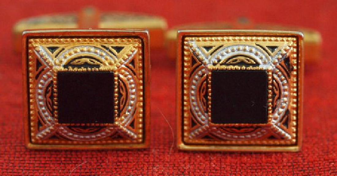 Vintage Gold Black Onyx Cufflinks, 1920s (1 of 4)
