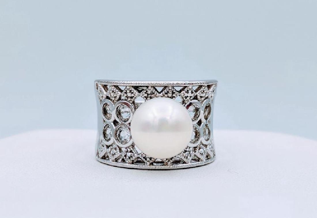 Sterling Silver Diamond Pearl Ring (1 of 5)