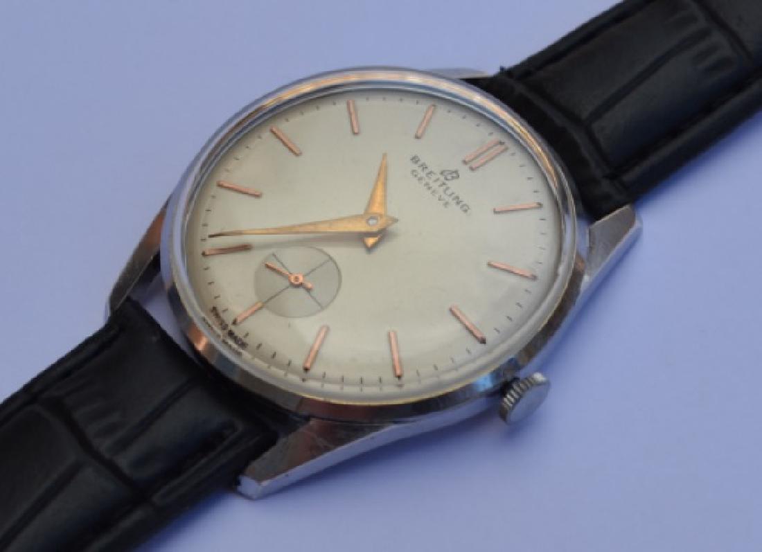 Vintage Breitling Geneve Manual Watch: Watch: Vintage BREITLING Geneve Manual Brand: BREITLING Model: Geneve Movement: Manual Functions: Time Case Metal: Crome and Stainless Steel Case Size: 36mm Dial: Original Bracelet Type: Original New 
