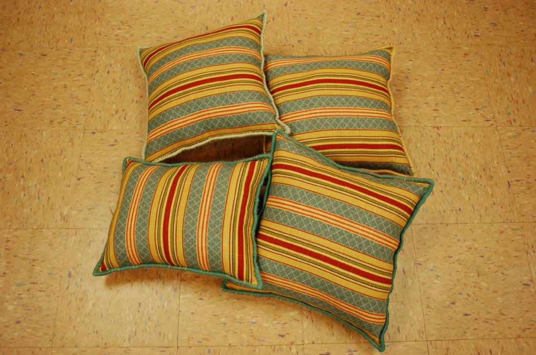 4 Detailed Fine Antique Kilm Rug Wool Pillow 1.5x1.5: 4 never used, hand sewn two matching inscribed pillows made by persian antique rug1 ' 5" x 1' 5" wool woven on cotton foundation made to last for decades to come color's include ivory, tan, red, gold,