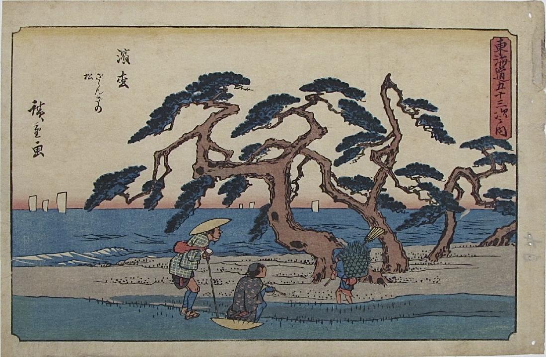 Ando Hiroshige Woodblock Hamamatsu: Artist: Ando HIROSHIGE Subject: Hamamatsu Series: Gyosho Tokaido Publisher: Ezakiya Signature: Hiroshige Date: 1841-42 Medium: Japanese Woodblock Print Format: aiban, 34 x 22.5 cm Condition: Fine impr