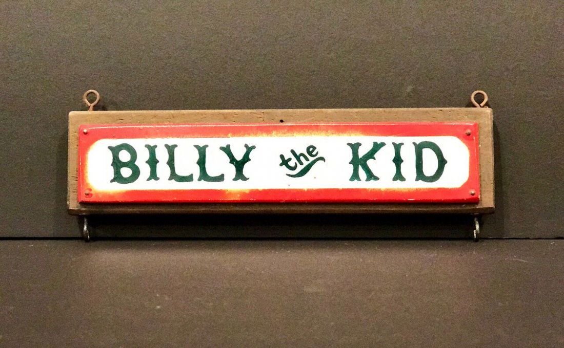 BILLY THE KID Folk Art Pony Stall Sign, c. 1940 (1 of 2)