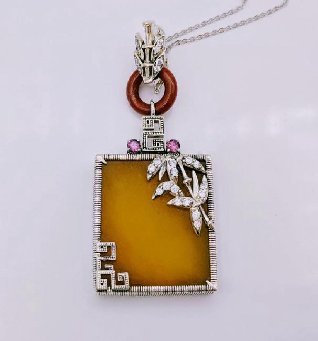 Sterling Silver Yellow Jade Pink Topaz Necklace (1 of 3)