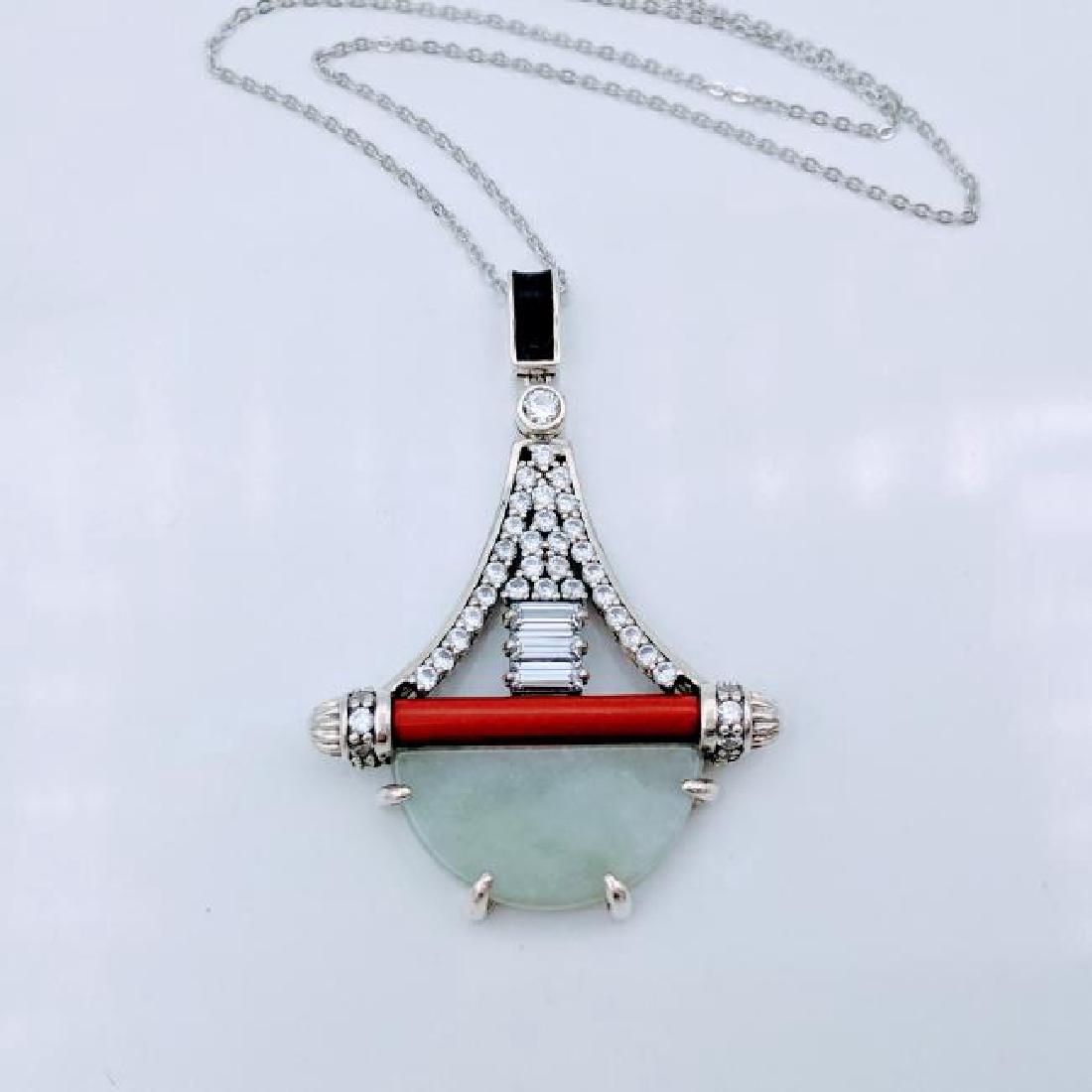 Sterling Silver Jade Red Acrylic Enamel CZ Necklace (1 of 2)