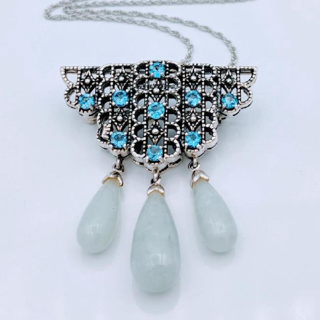 Sterling Silver Aquamarine Jade Teardrop Pendant (1 of 4)