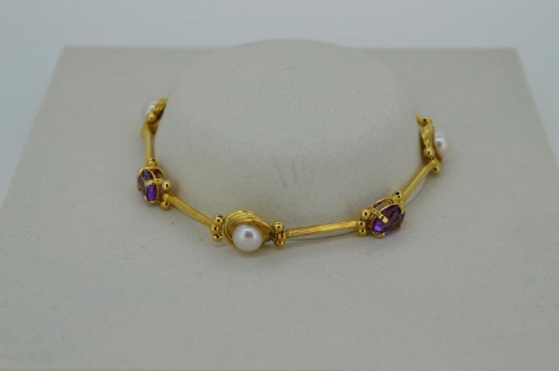 Ladies 14K Yellow Gold Pearl & Amethyst Bracelet (1 of 2)