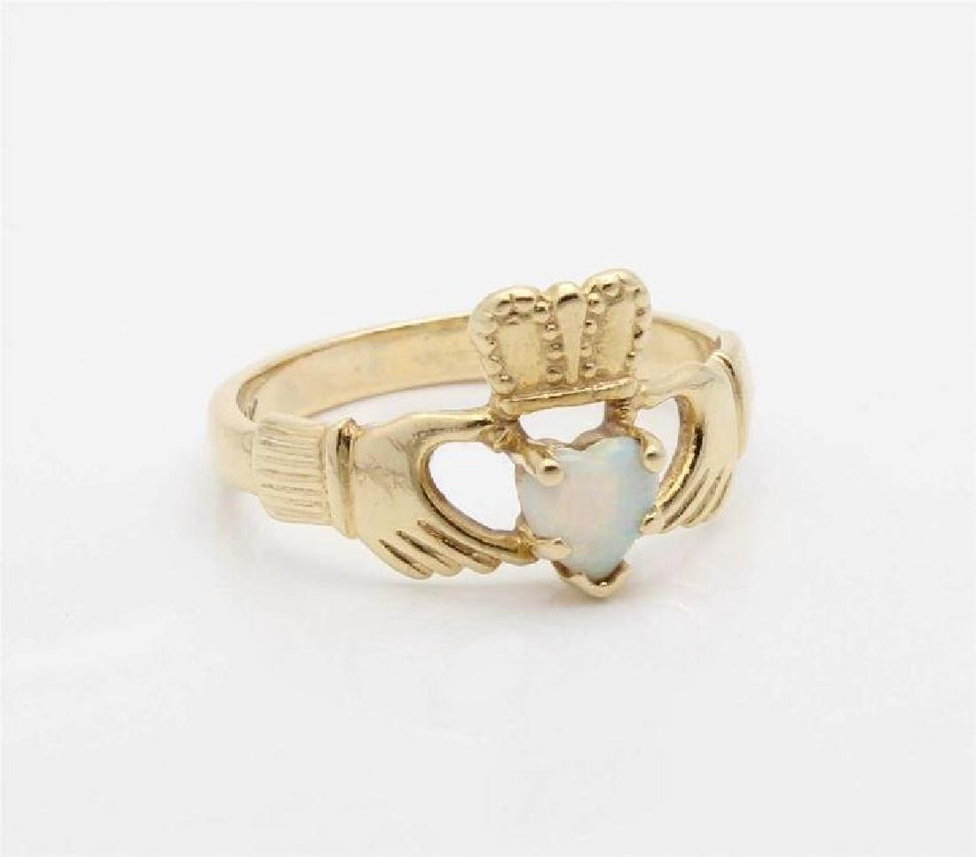 14k Yellow Gold Opal Heart Claddagh Ring (1 of 3)