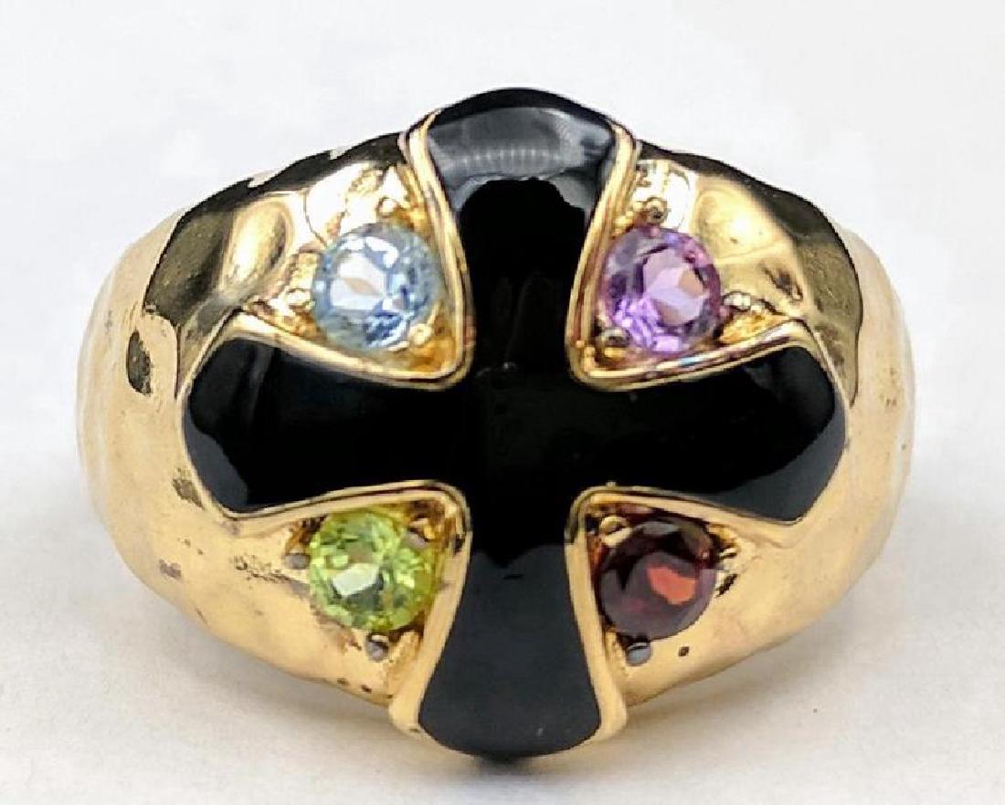 Gold Tone Sterling Silver Onyx Gemstones Ring, 0.44ctw (1 of 5)