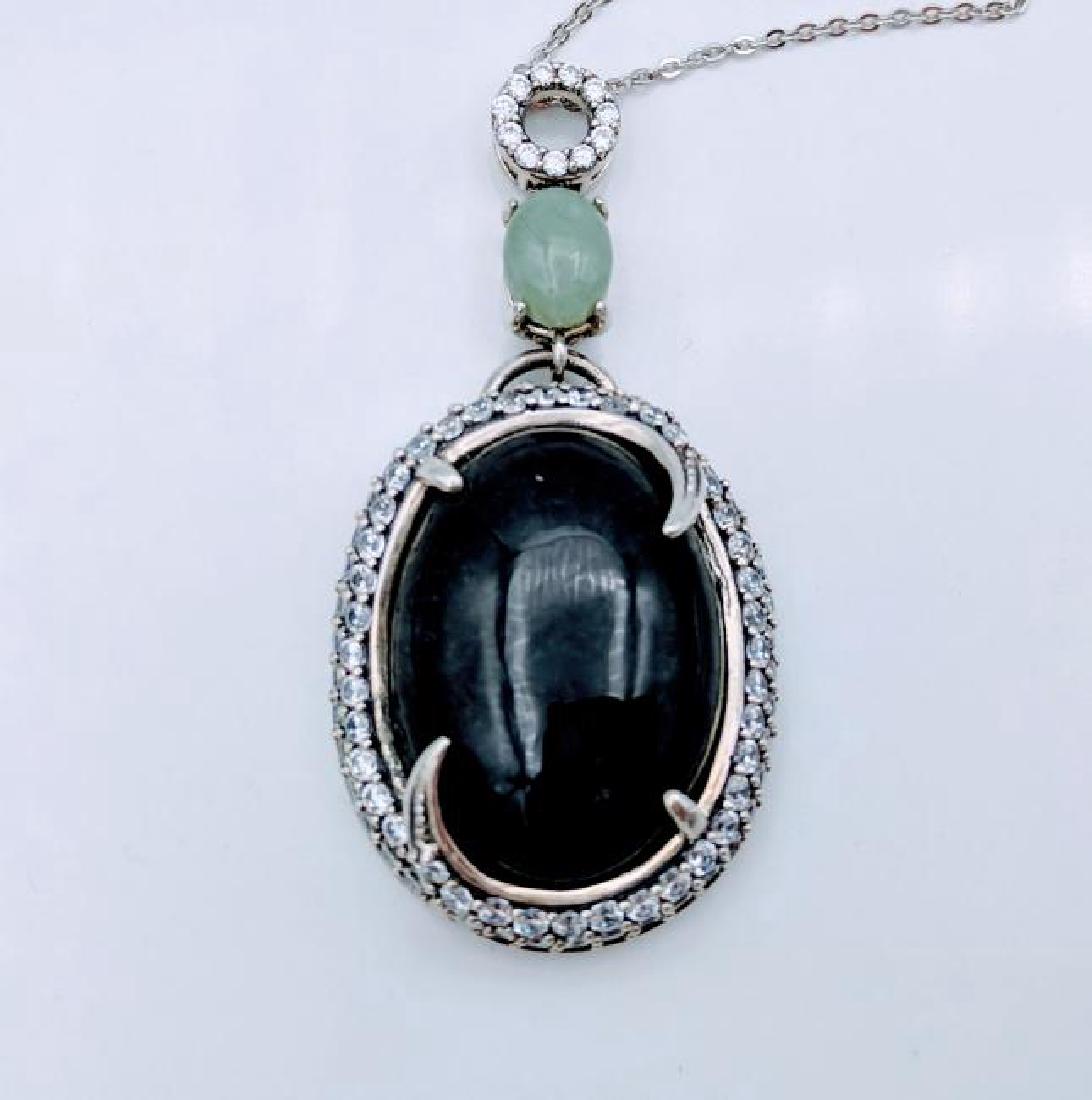 Sterling Silver Nuumite Jade CZ Necklace (1 of 4)
