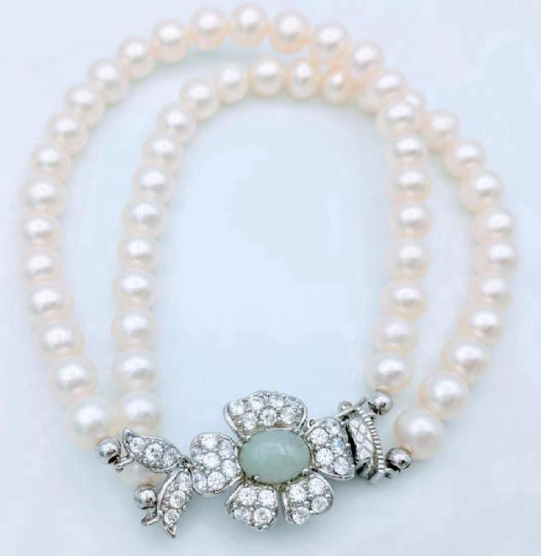 Sterling Silver Pearl Jade Cubic Zirconia Bracelet (1 of 4)