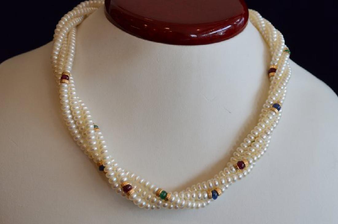 Ladies 14K Yellow Gold Pearl Colorful Beads Necklace (1 of 2)