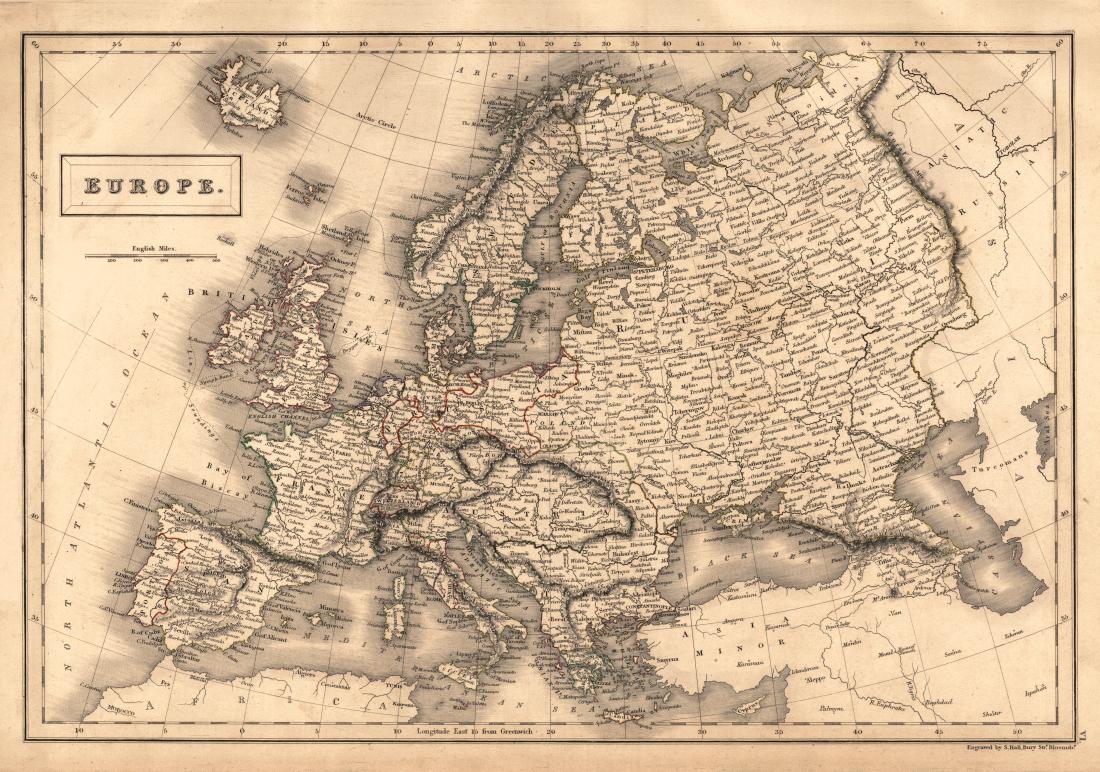 Sidney Hall: Antique Map of Europe, 1847 (1 of 1)
